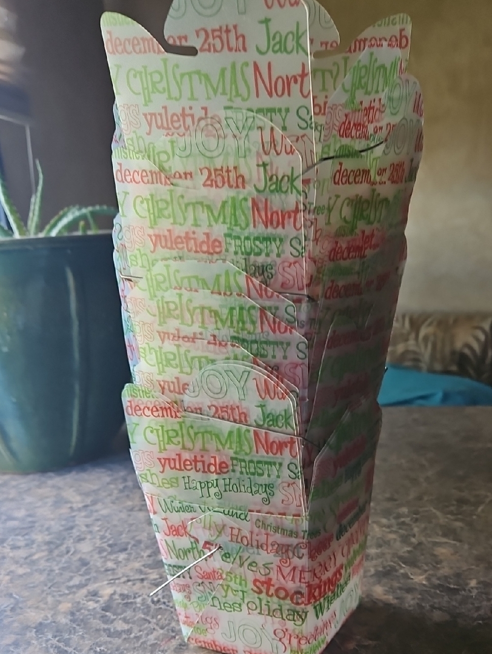 Christmas Holiday Plastic Treat Boxes - Red & Green Text Pattern